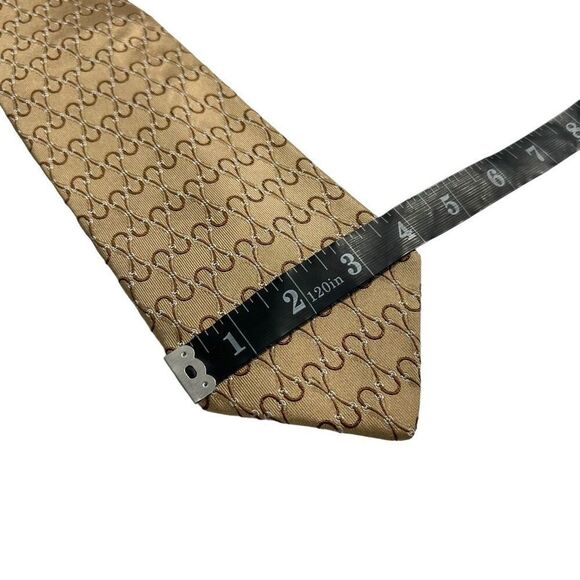 Gucci Golden Brown Silk Necktie Interlocking GG Pattern Men’s - Picture 6 of 9